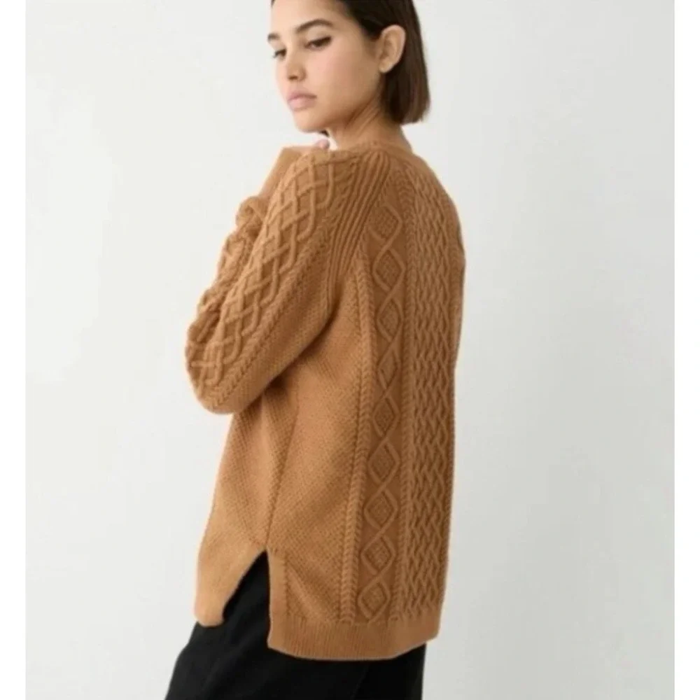 NWT J. Crew Cotton Cable Knit Sweater Camel Tan Women's XS